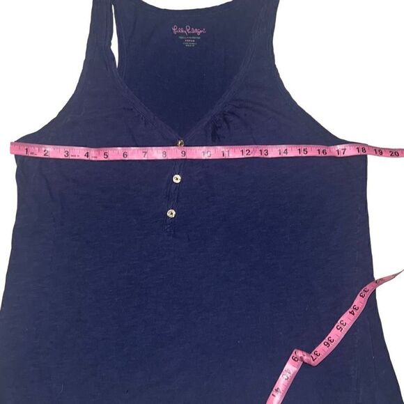 Lilly Pulitzer Hartley Tank Top Cotton Solid Navy Neutral Gold Buttons sz M - Picture 5 of 6